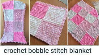 crochet bobble stitch heart blanket tutorial [upl. by Kalindi175]