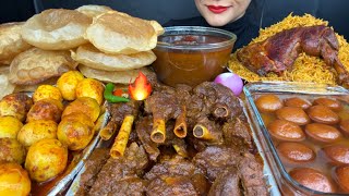 ASMR EATING PURI MUTTON CURRYEGG CURRYCHICKEN BIRYANIGULAB JAMUN [upl. by Eckel]