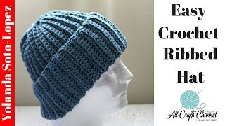 Easy Crochet Ribbed Hat  Beginner Crochet [upl. by Dorr]