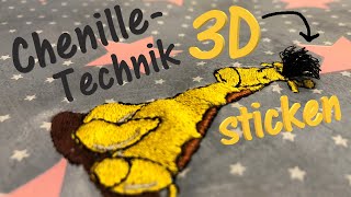 Sticken in 3D  Chenille Technik  Stickmaschine Pfaff Creative 30 [upl. by Annovaj]