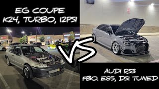 RS3 Battleship vs K24 Turbo EG Coupe [upl. by Campman586]