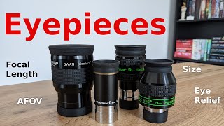 Understanding Eyepieces for Telescopes  Focal Length Size AFOV Eye Relief [upl. by Holub]