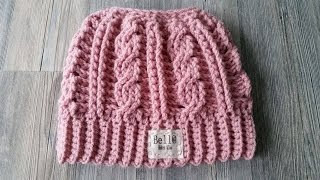 Crocheted Cabled Messy Bun Hat [upl. by Truscott]